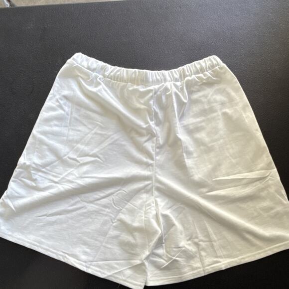 Women's White Solid Pullover Shorts & Top Set Crew Neck Short Sleeve Size M - Picture 4 of 4